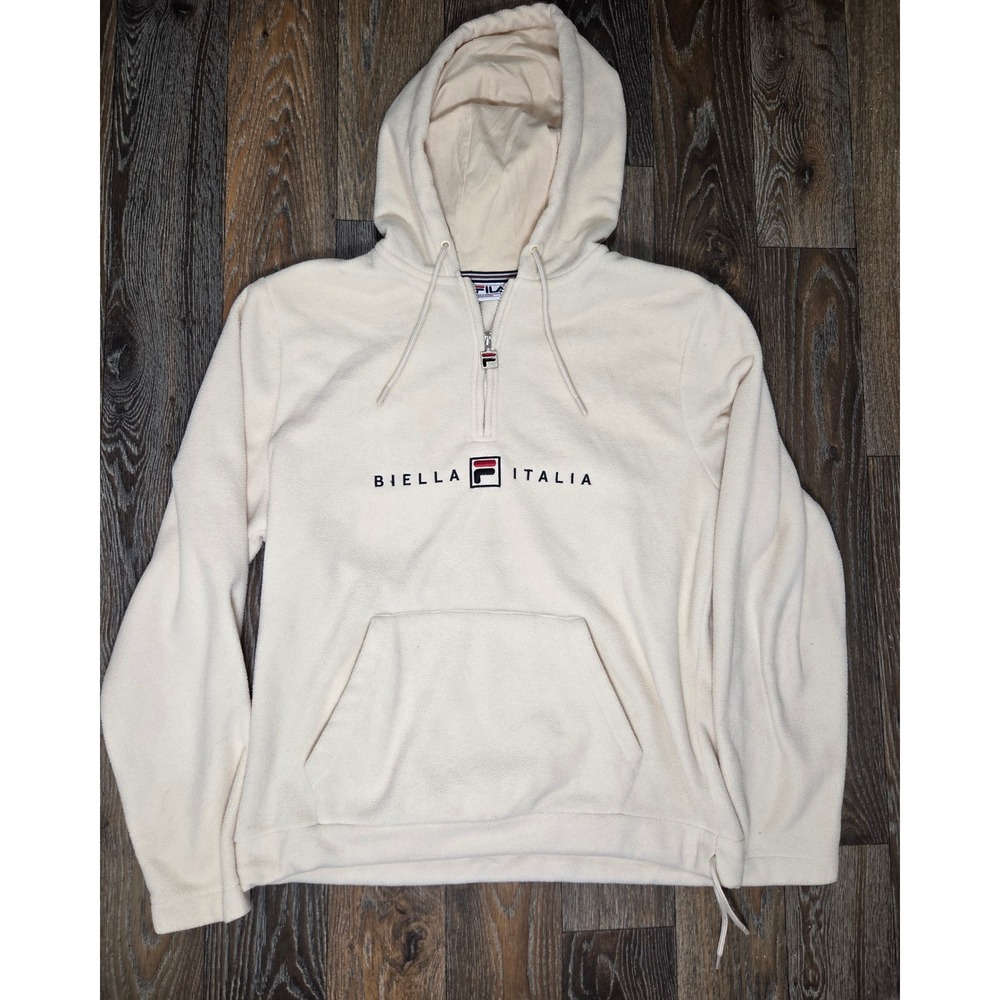 Fila Biella Italia Fleece Hoodie Mens Large Quarter Zip Pullover Sweatshirt